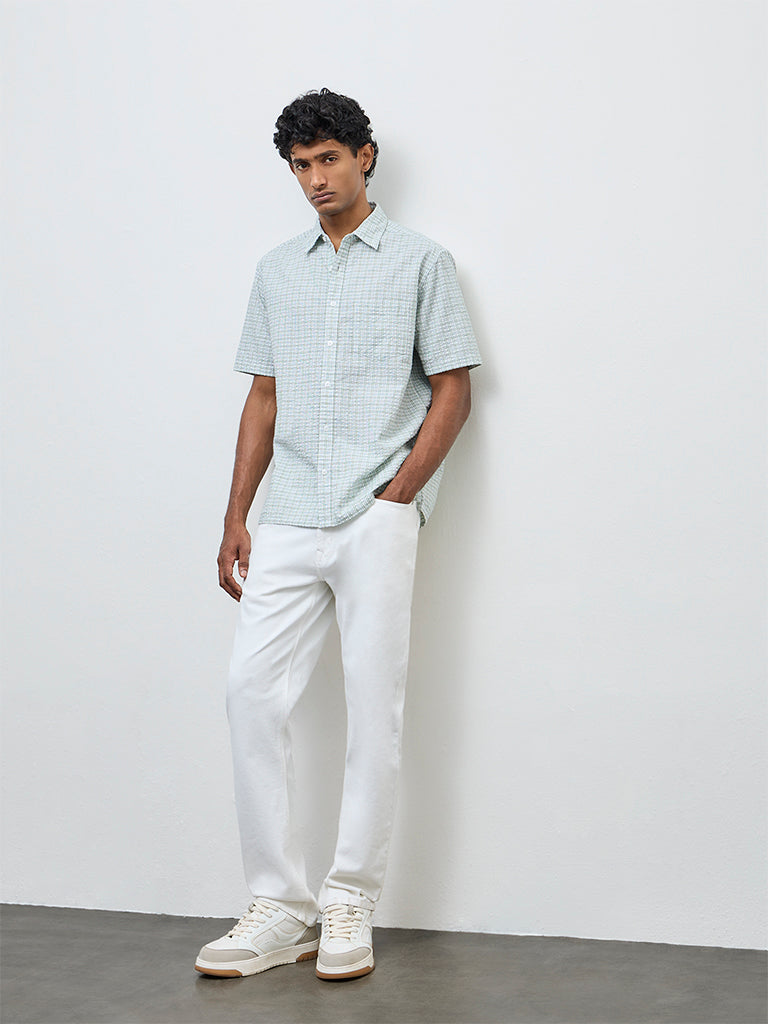 WES Casuals Sage Check Relaxed Fit Cotton Shirt