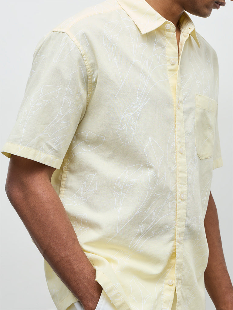 WES Casuals Yellow Relaxed-Fit Cotton-Blend Shirt