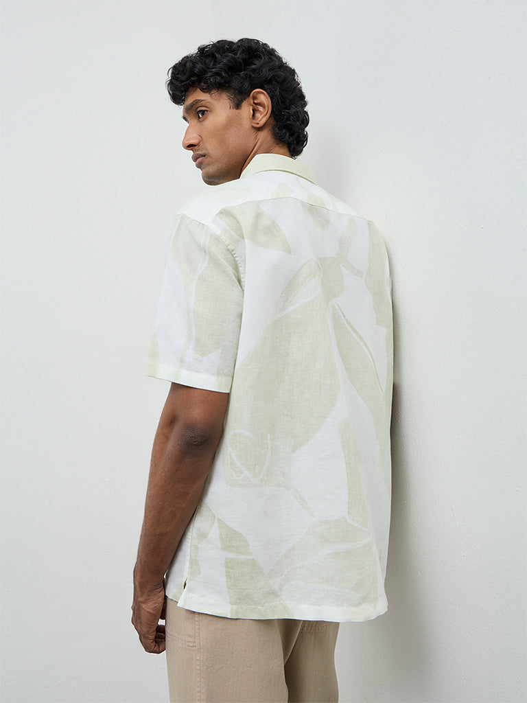 WES Casuals Off-White Printed Relaxed Fit Cotton-Blend Shirt