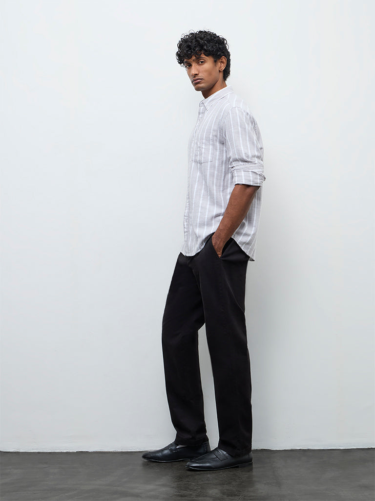 WES Casuals Light Grey Textured Relaxed Fit Cotton Shirt