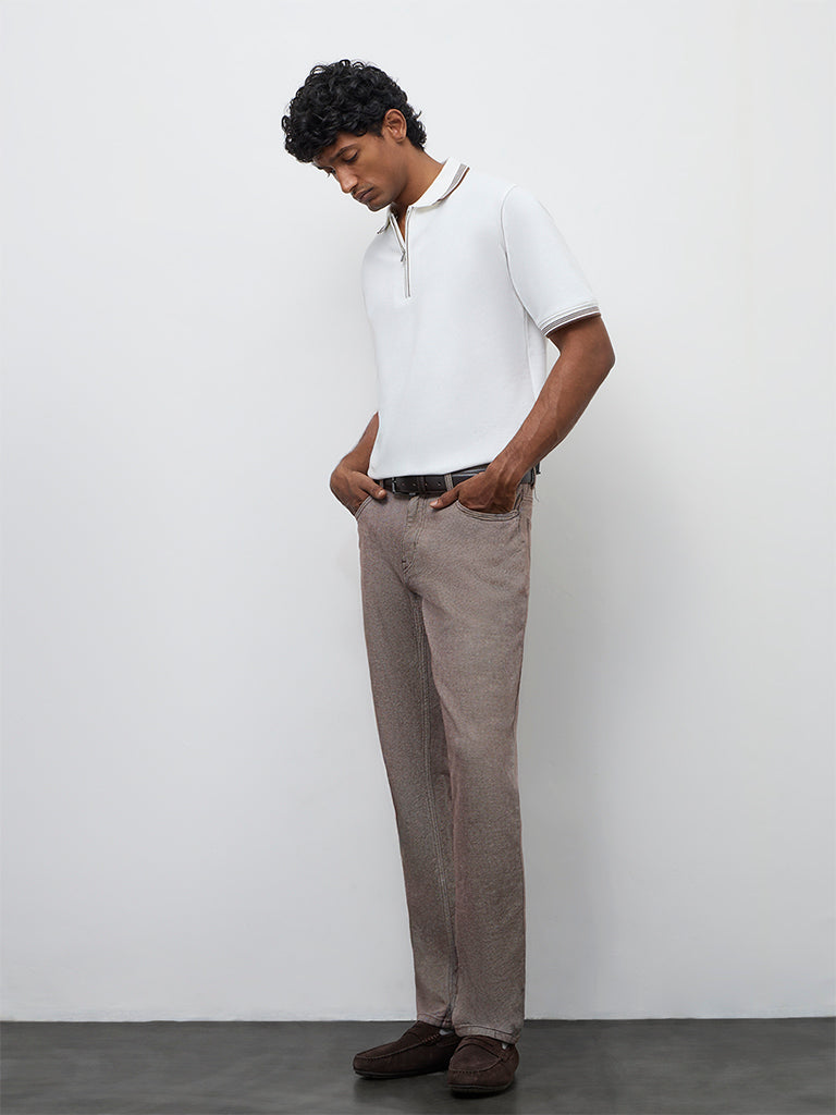 WES Casuals Off-White Relaxed-Fit Quarter-Zip Polo T-Shirt