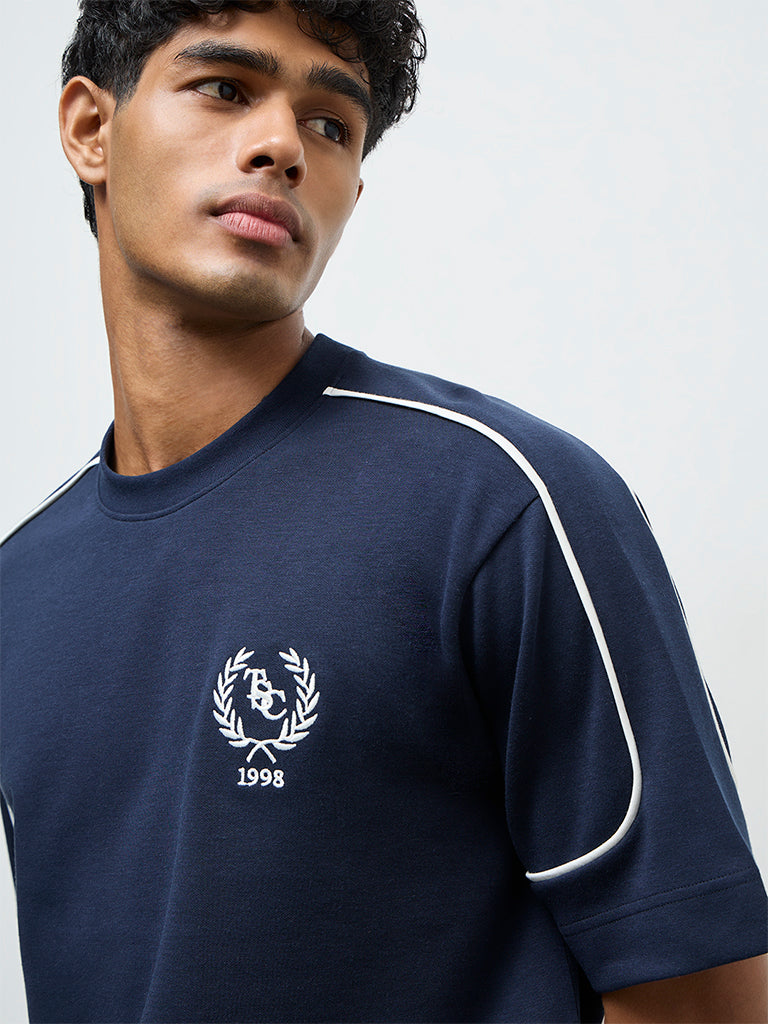 Nuoflexx Navy Text-Detailed Relaxed-Fit T-Shirt