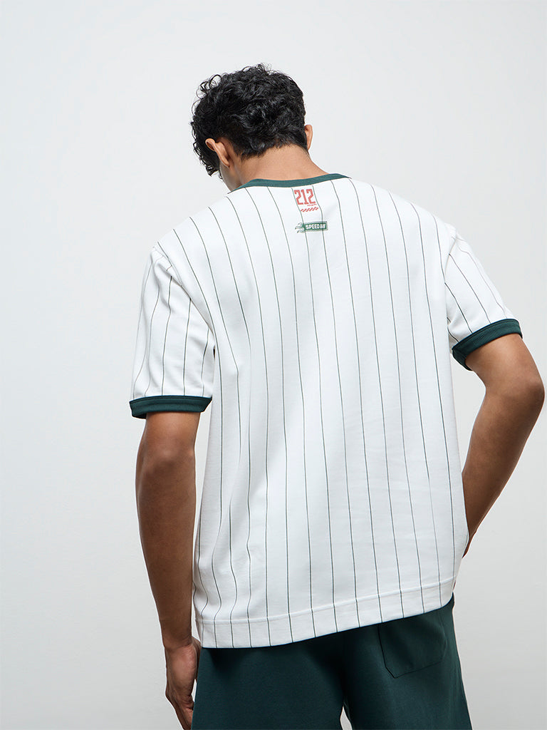 Nuoflexx Green Striped Relaxed-Fit Cotton-Blend T-Shirt