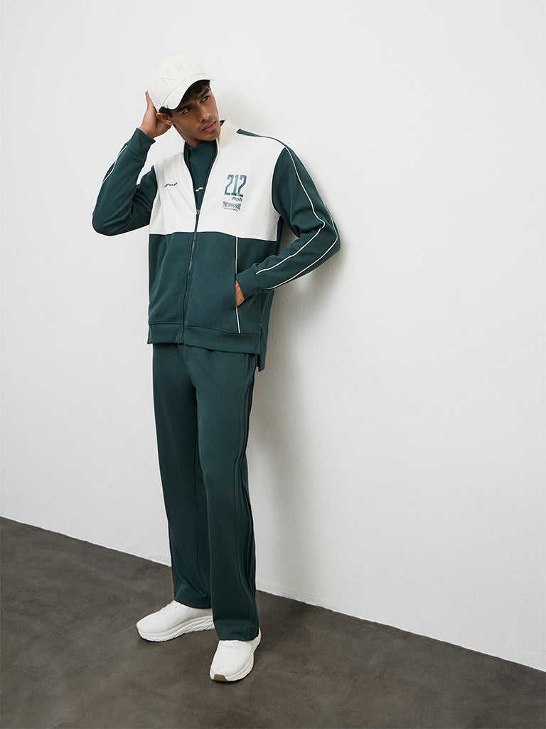 Nuoflexx Green Colour-Blocked Relaxed Fit Cotton-Blend Jacket