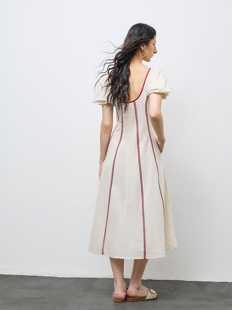 Bombay Paisley White Printed Cotton-Blend A-Line Dress