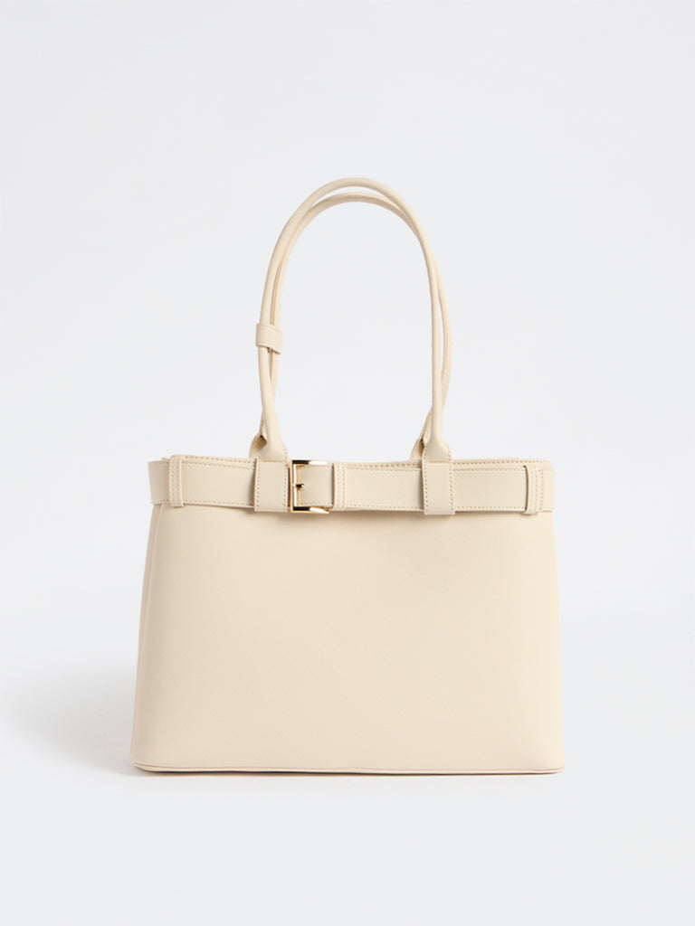 Westside Off-White Buckle Detail Tote Bag