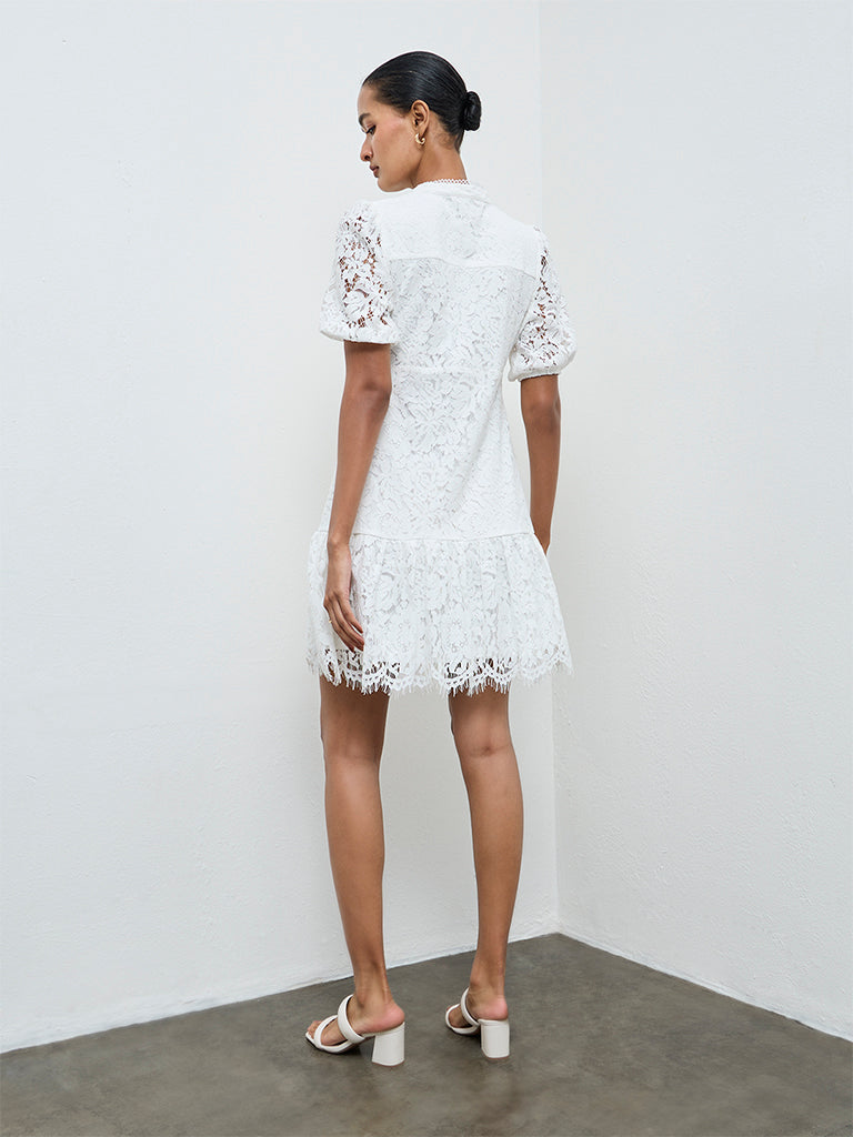 Wardrobe White Floral Lace A-Line Dress