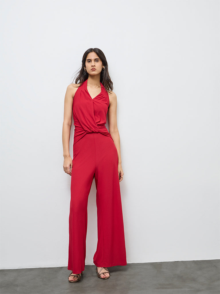 Wardrobe Red Halter-Neck Jumpsuit