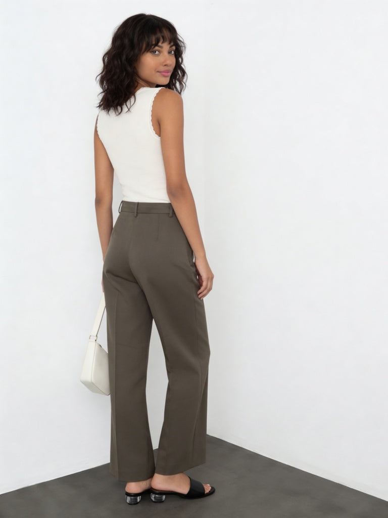 Wardrobe Olive Solid High-Rise Trousers