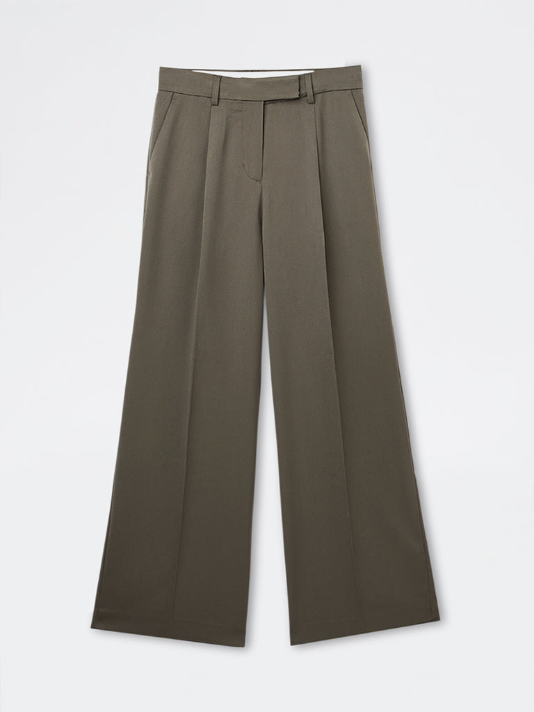 Wardrobe Olive Solid High-Rise Trousers