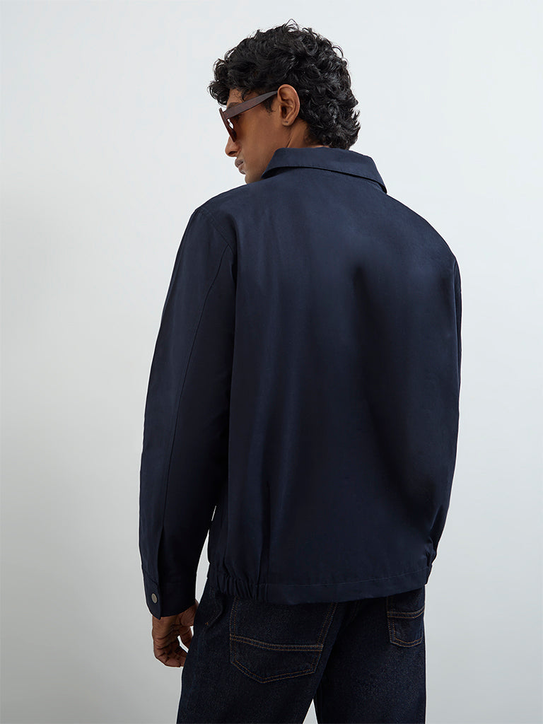 Ascot Navy Solid Relaxed-Fit Jacket