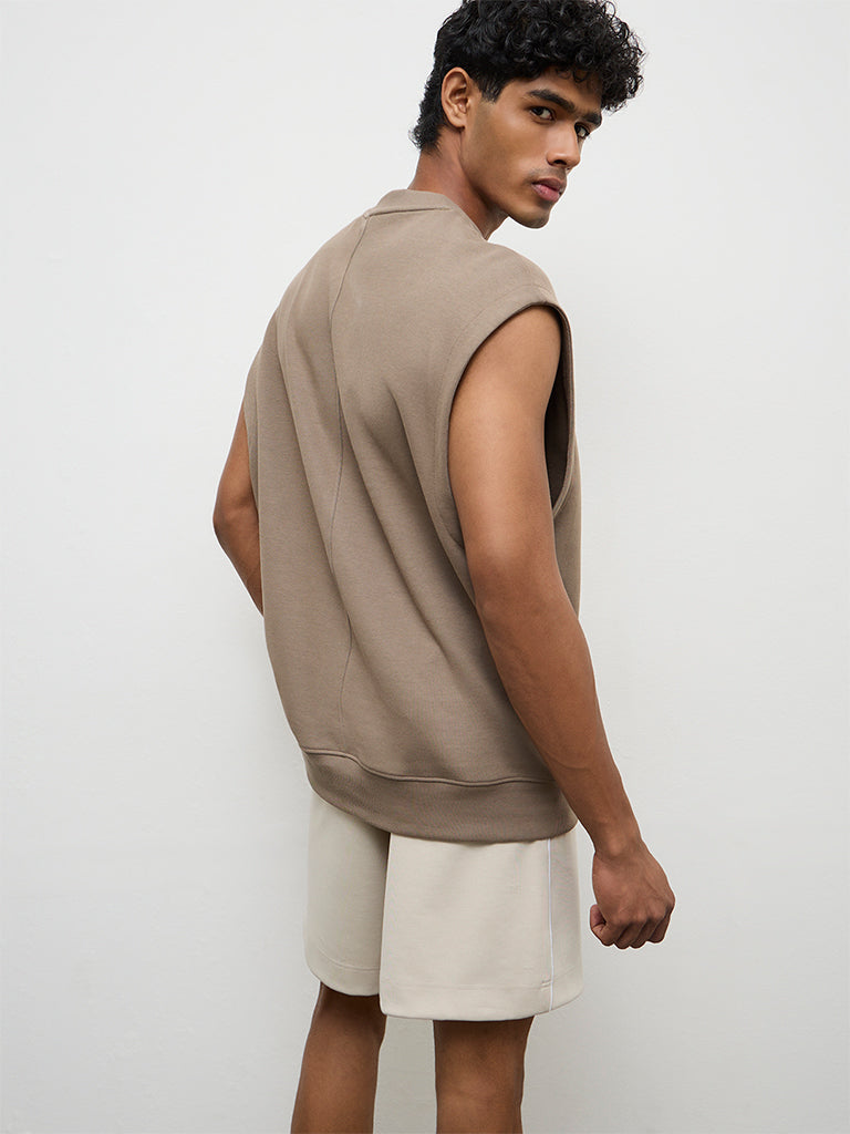 Nuoflexx Taupe Text-Embossed Relaxed Fit T-Shirt