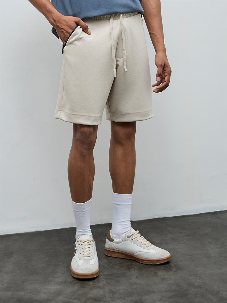 Nuoflexx Beige Relaxed-Fit Mid-Rise Shorts