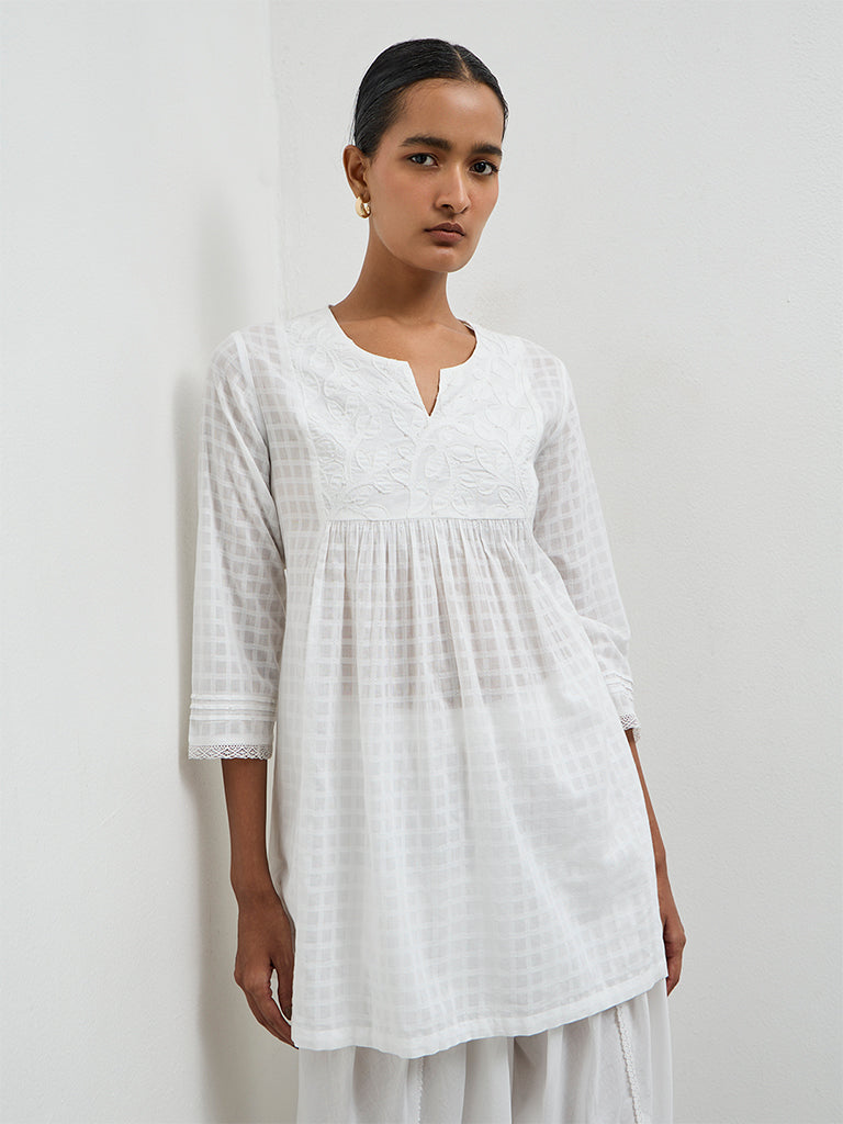 Zuba Ivory Embroidered Cotton Tunic