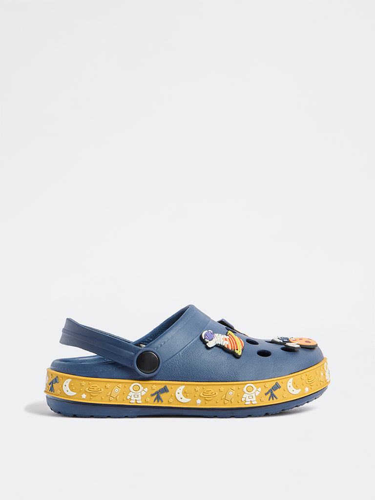 Yellow Navy Applique Detailed Perforated Clogs