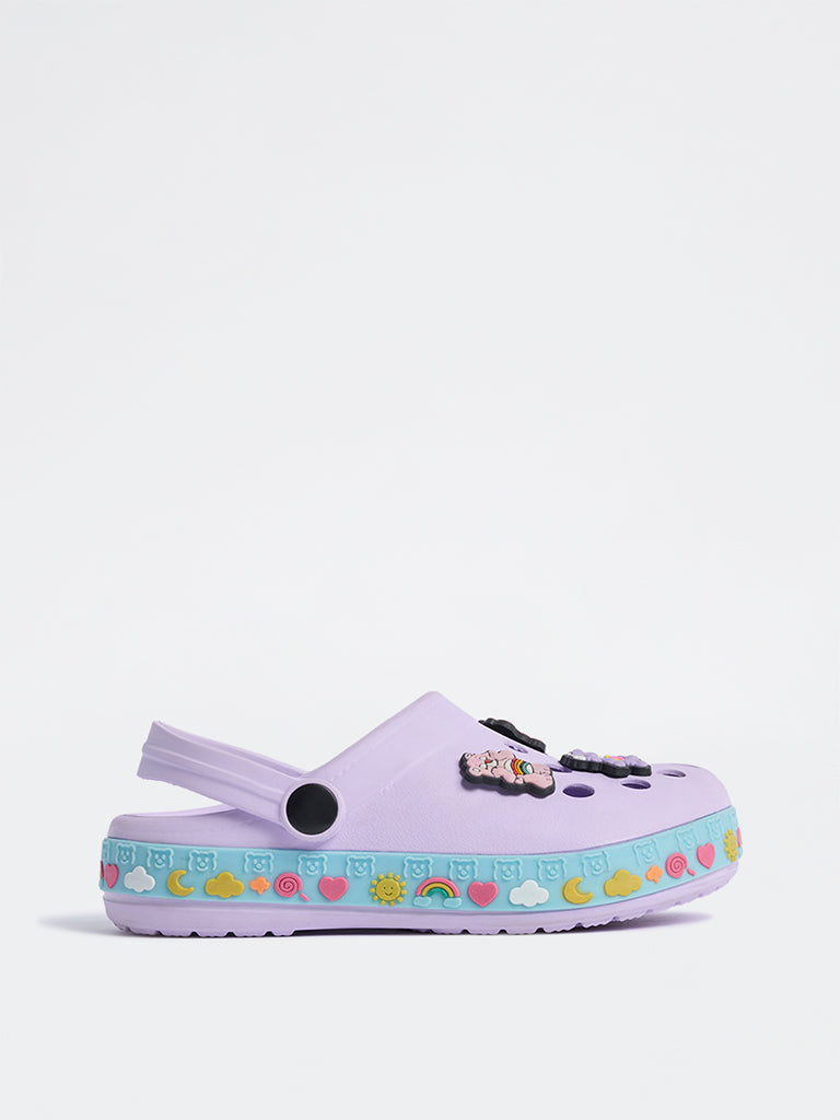 Yellow Lilac Applique Detailed Perforated Clogs