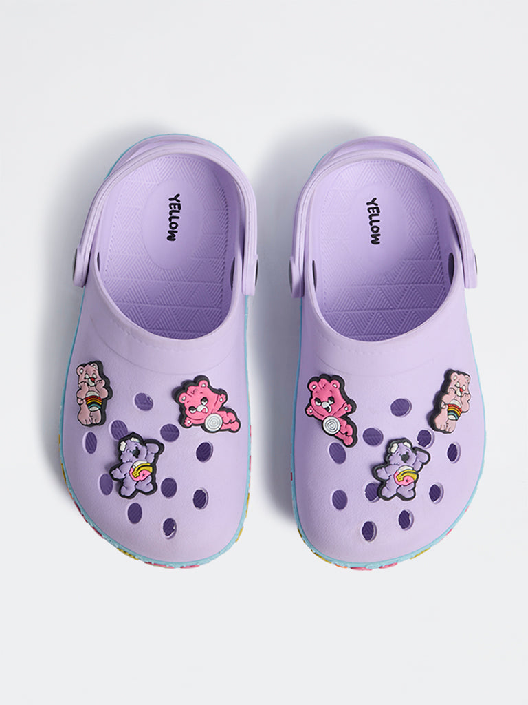 Yellow Lilac Applique Detailed Perforated Clogs