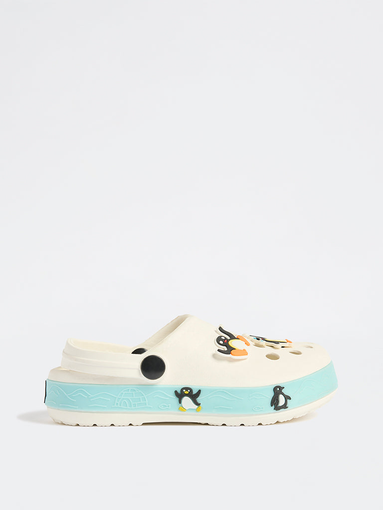 Yellow Off-White Penguin Applique Clogs