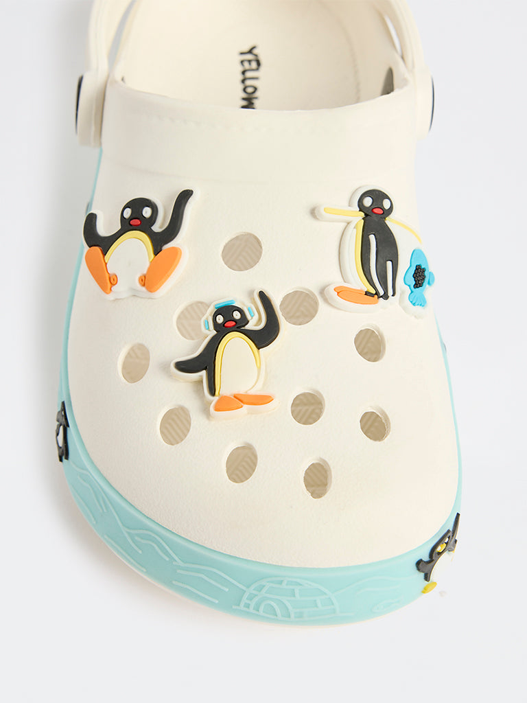 Yellow Off-White Penguin Applique Clogs