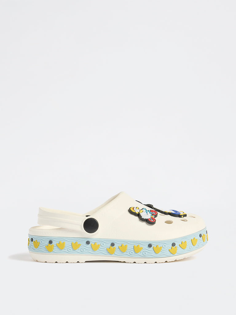 Yellow Off-White Duck Applique Clogs