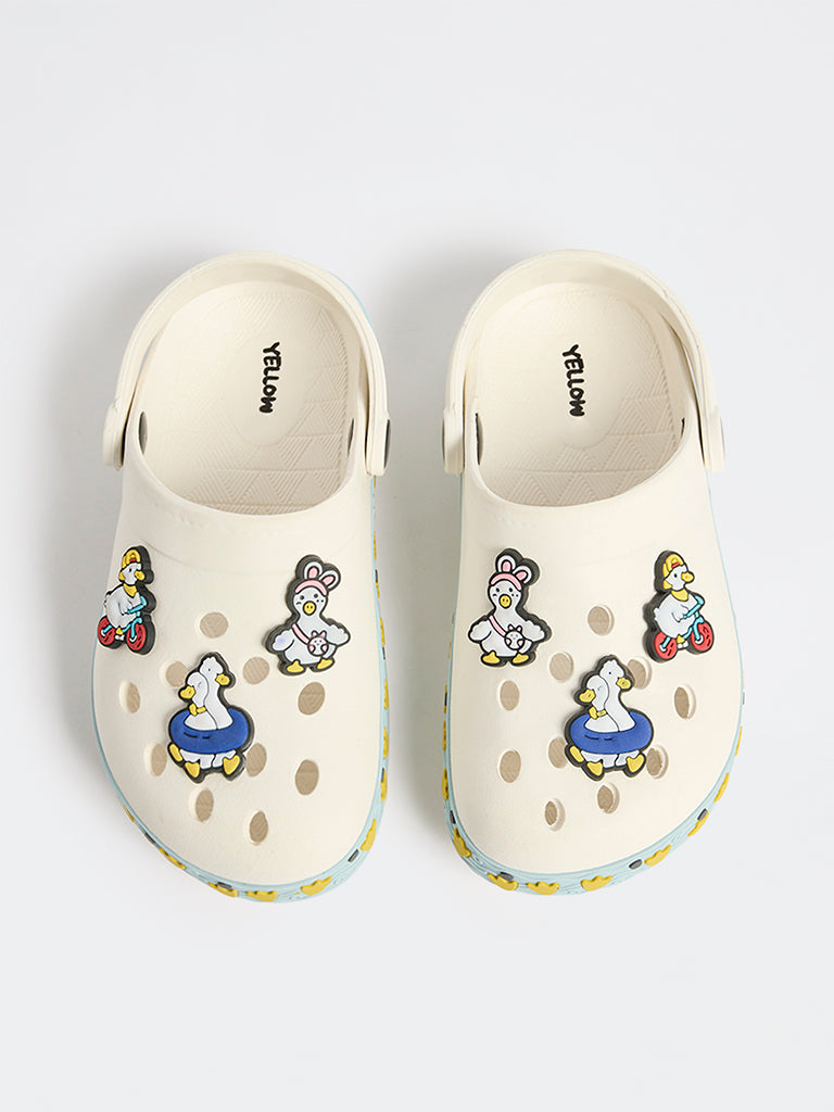 Yellow Off-White Duck Applique Clogs