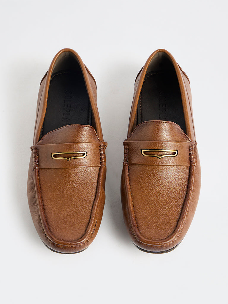 SOLEPLAY Tan Buckle-Detailed Textured Loafers