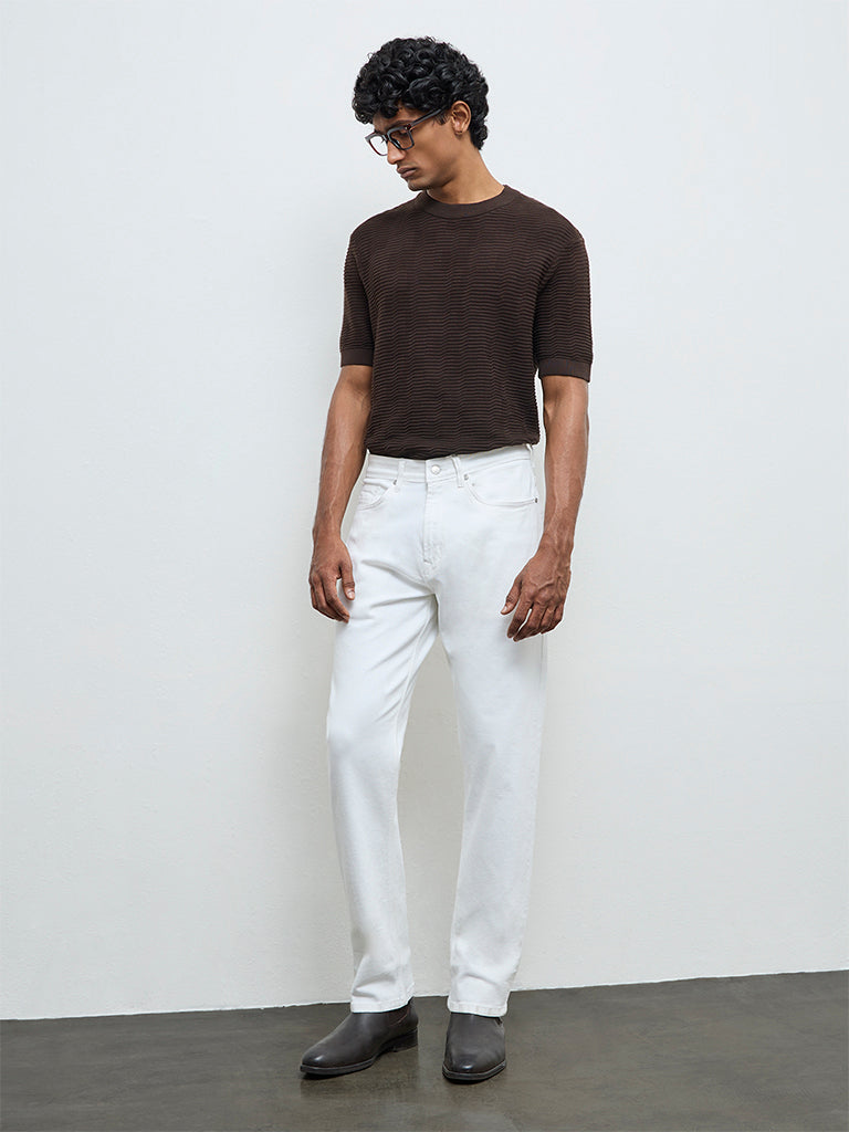 Ascot Dark Brown Textured Relaxed-Fit Cotton T-Shirt