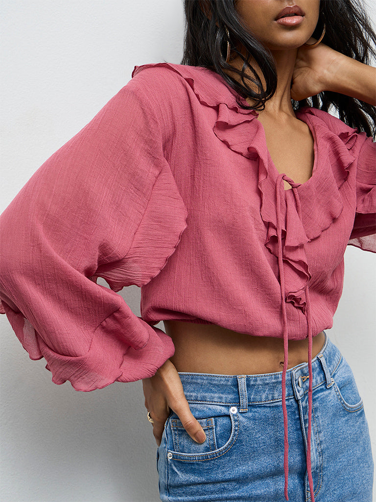 LOV Rose Ruffled Top