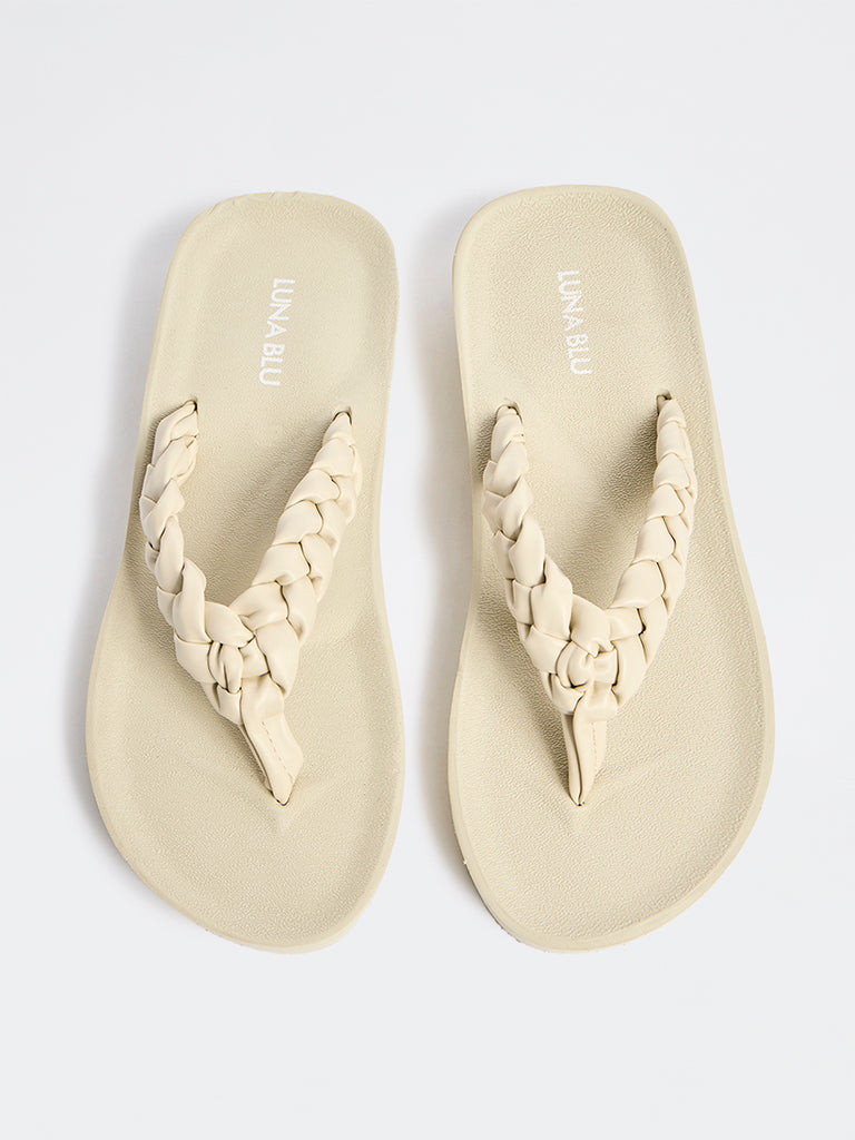 LUNA BLU Ivory Braided Comfort Flip-Flops