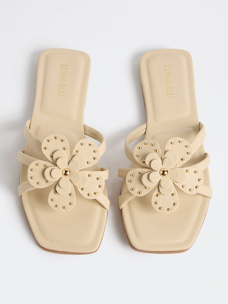 LUNA BLU Ivory Floral-Detailed Slides