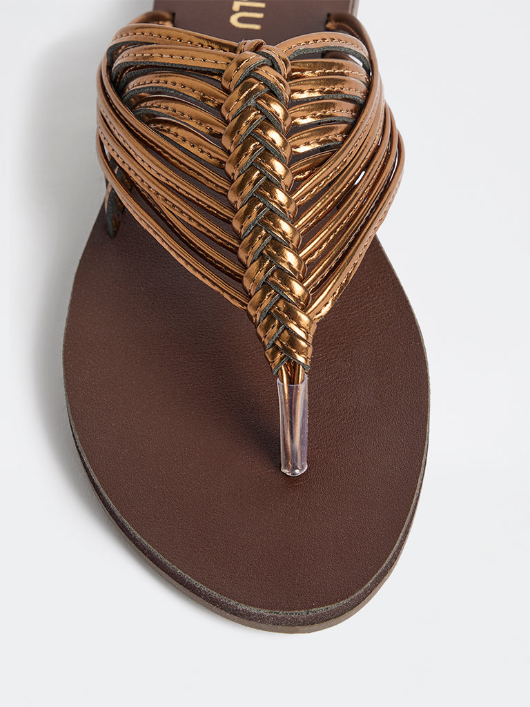 LUNA BLU Bronze Woven-Textured Sandals
