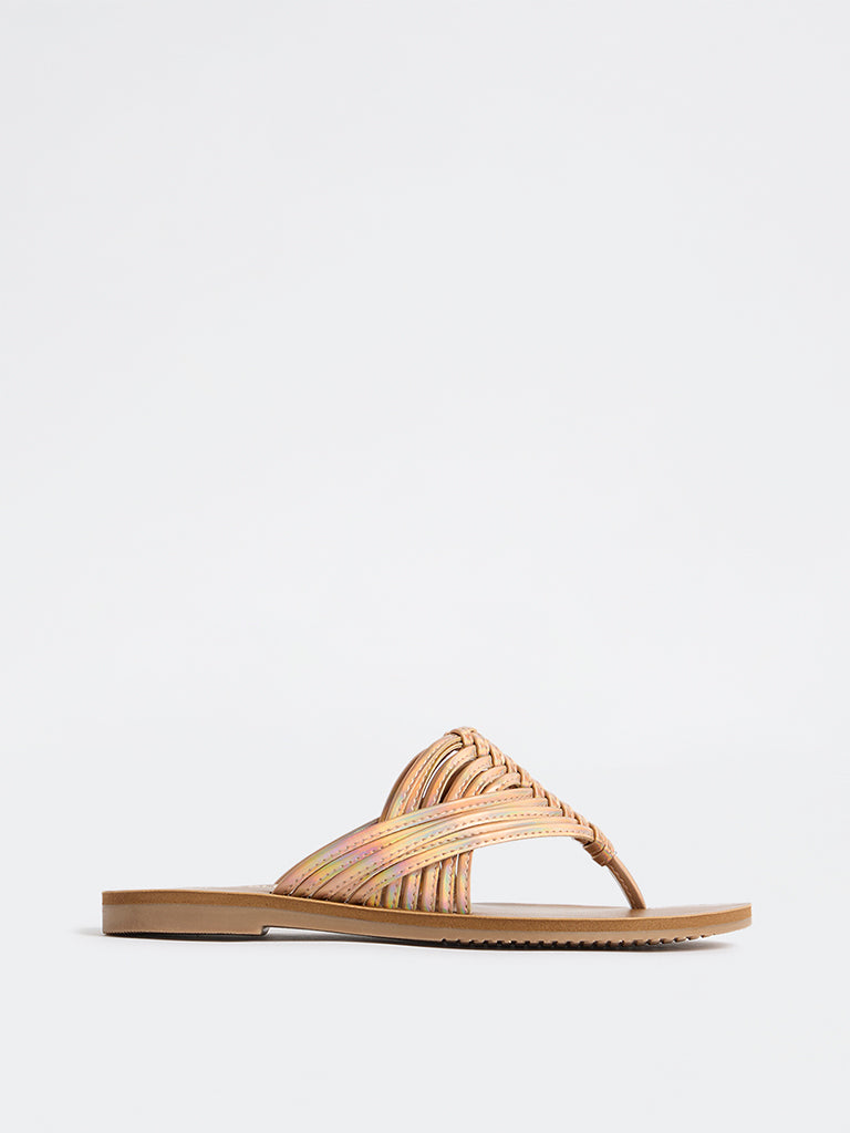 LUNA BLU Rose Gold Woven-Textured Sandals