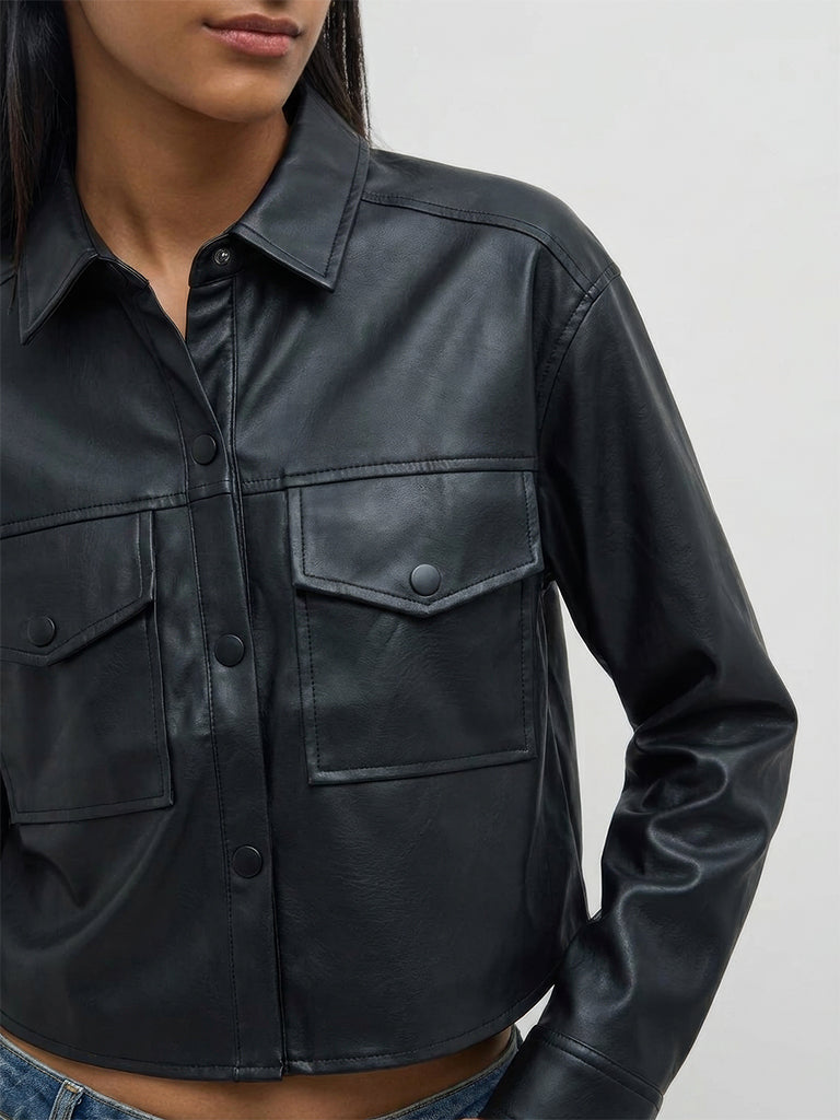 Nuon Black Faux-Leather Jacket