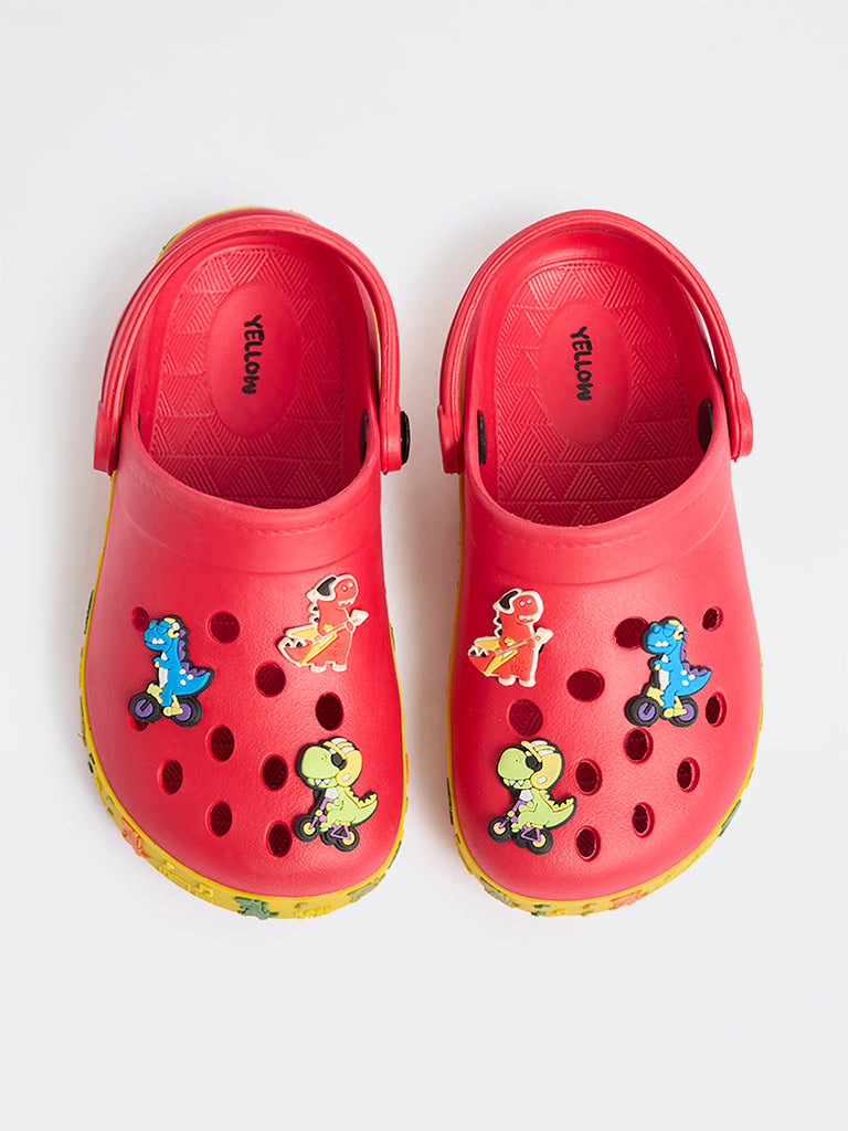 Yellow Red Applique Detailed Perforated Clogs