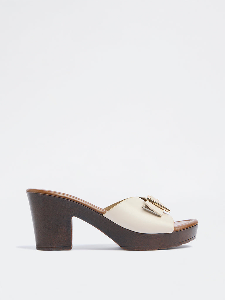 LUNA BLU Ivory Buckle-Detailed Heel Sandals