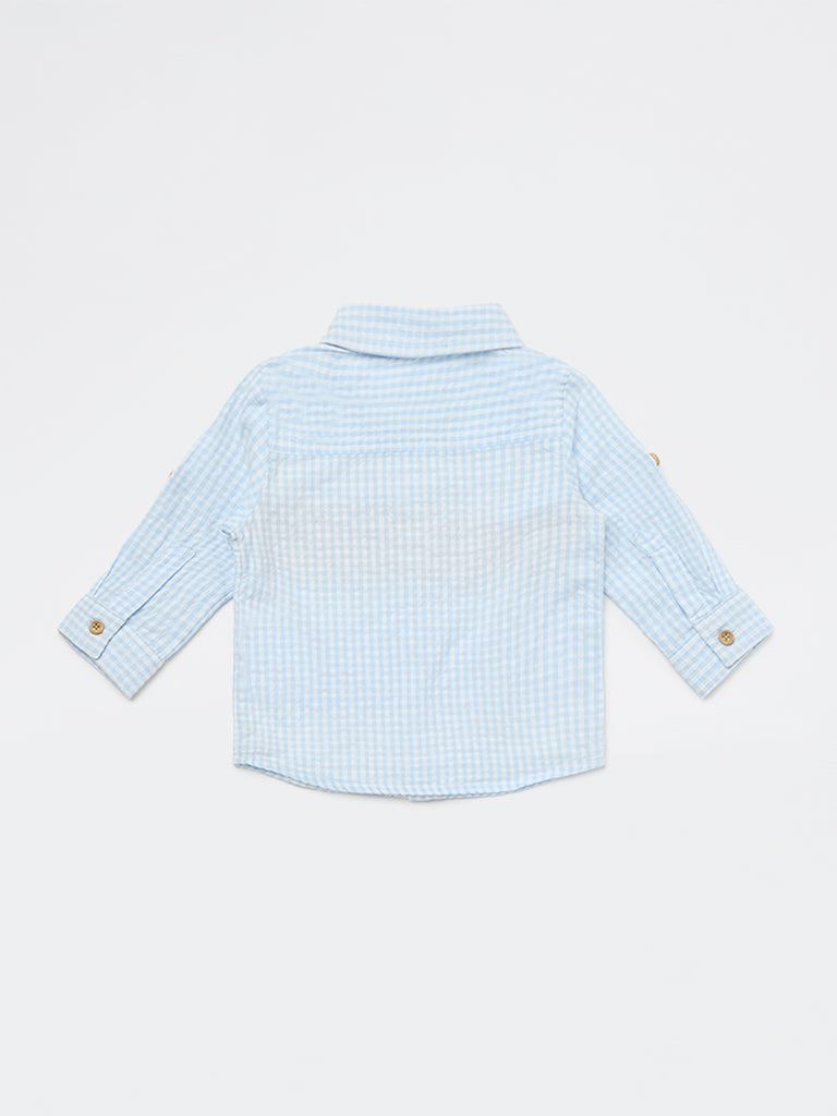 HOP Baby Boys Blue Checkered Cotton Shirt
