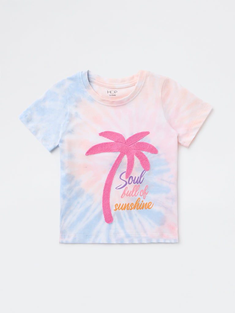 HOP Kids Girls Multicolour Tie Dye Cotton T-Shirt