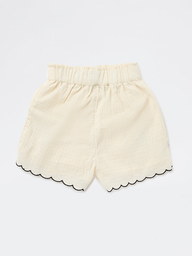 HOP Kids Girls Off-White High-Rise Cotton Shorts