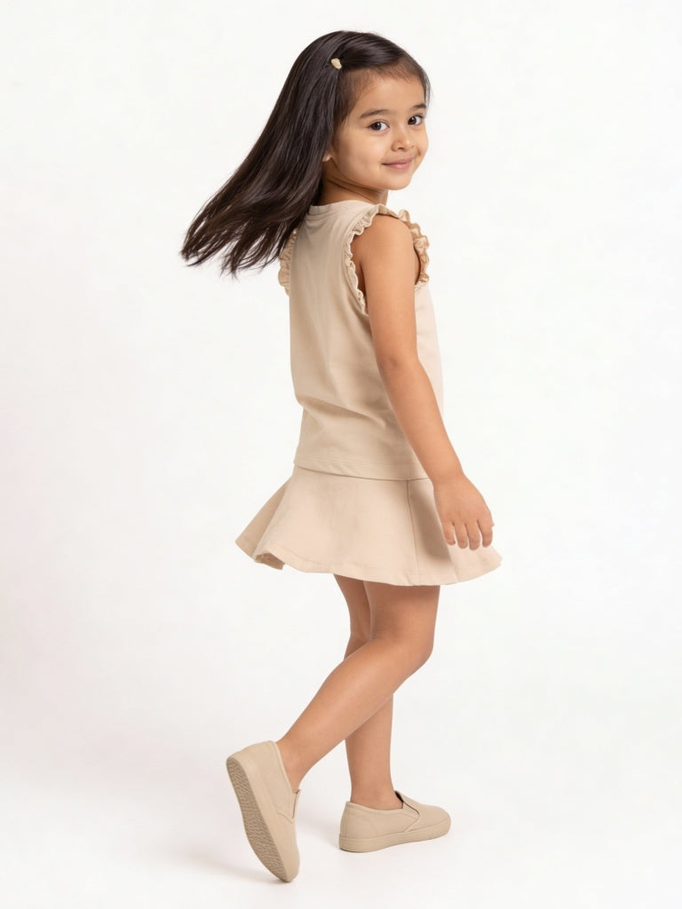 HOP Kids Girls Peach Printed High-Rise Cotton Skirt