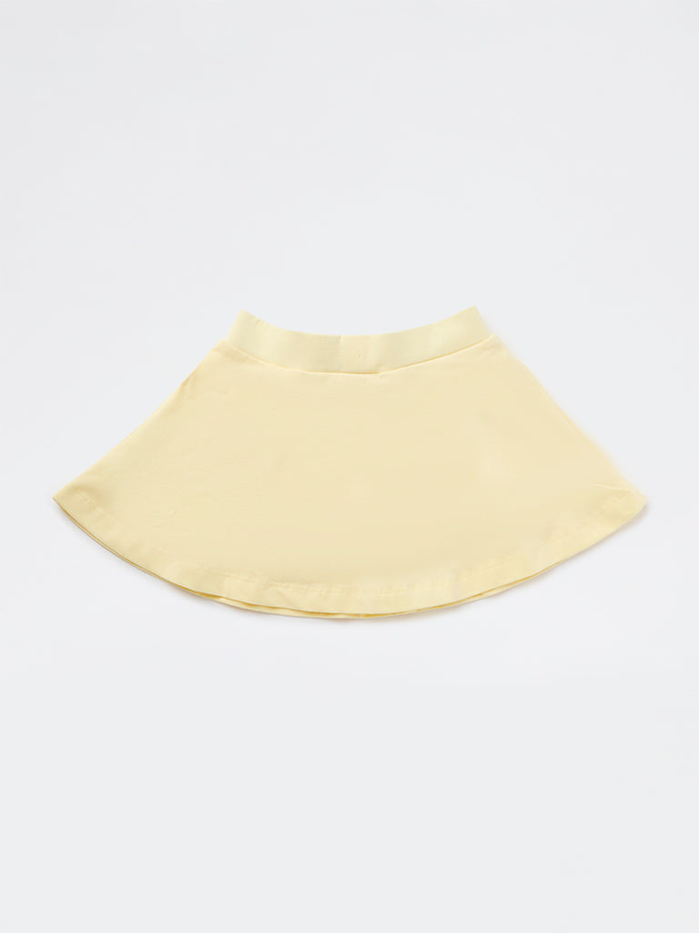 HOP Kids Girls Yellow Embossed Cotton-Blend Skirt