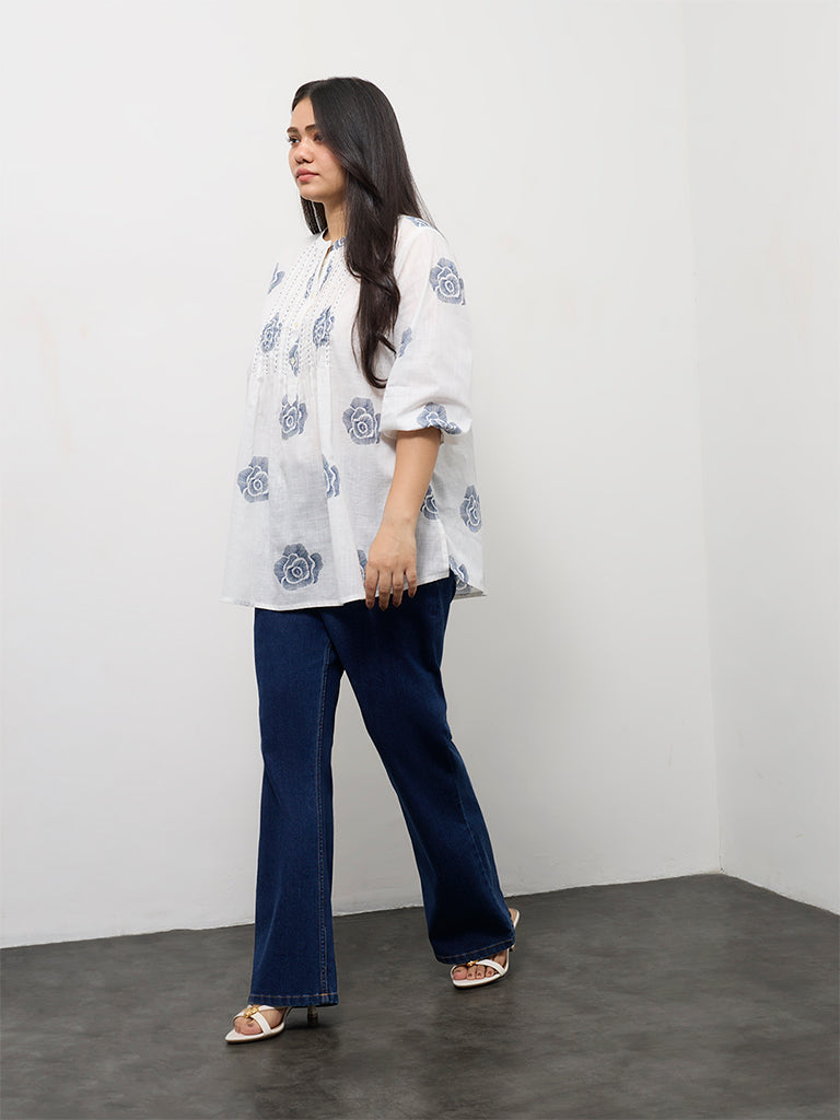 Diza Off-White Floral Printed Cotton Tunic