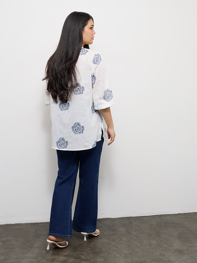 Diza Off-White Floral Printed Cotton Tunic