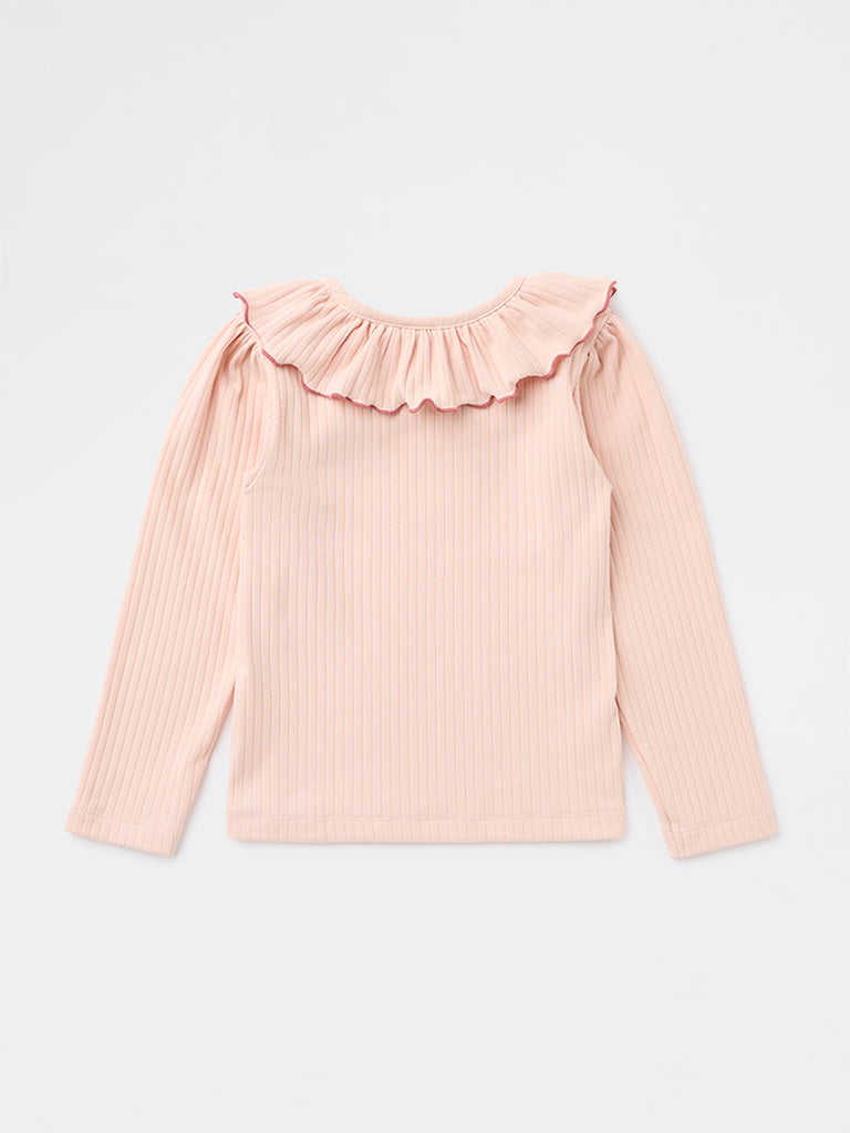 HOP Kids Girls Pink Ribbed Bow-Detail Cotton-Blend Top