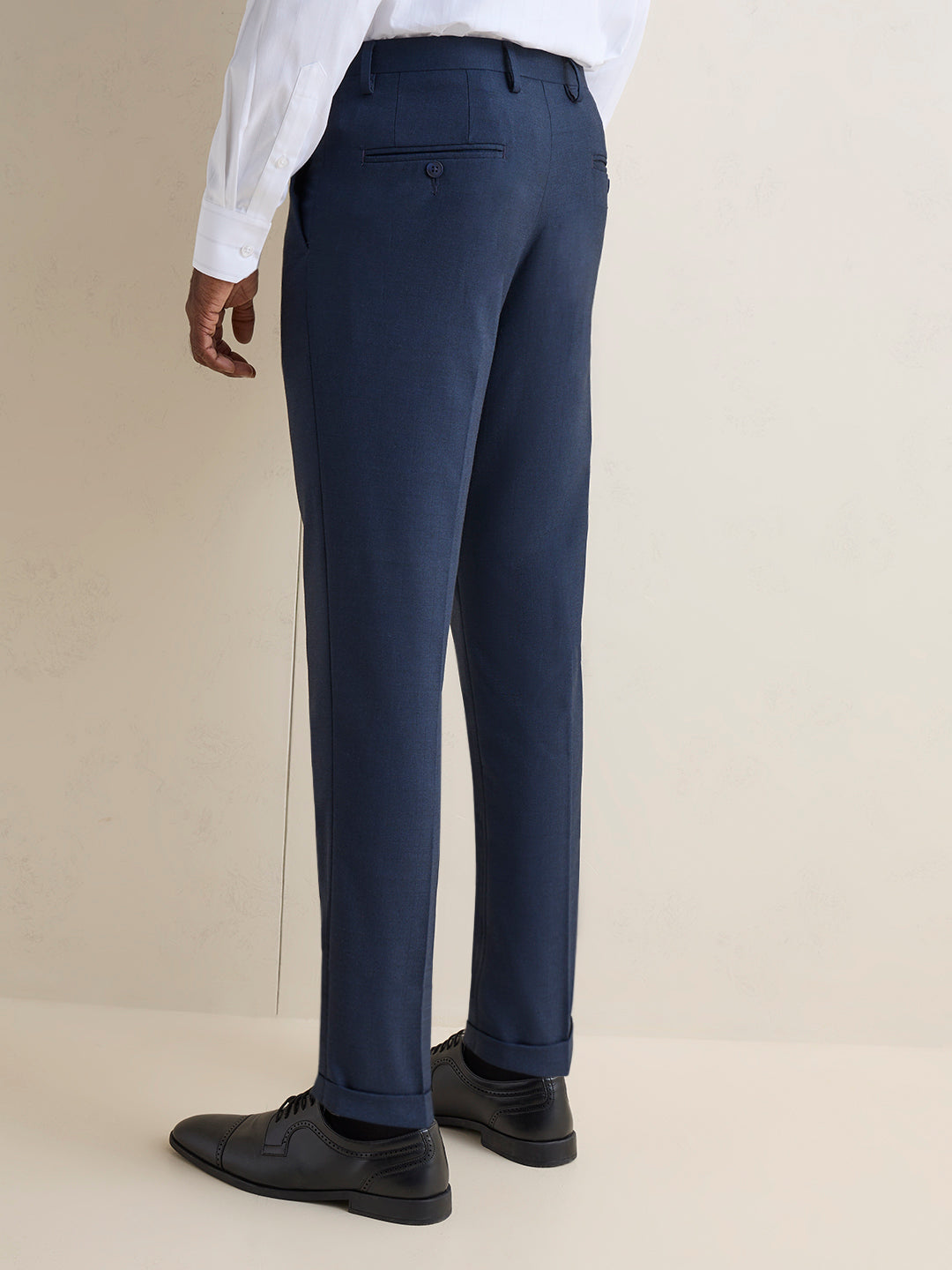 WES Formals Navy Slim-Fit Mid-Rise Trousers