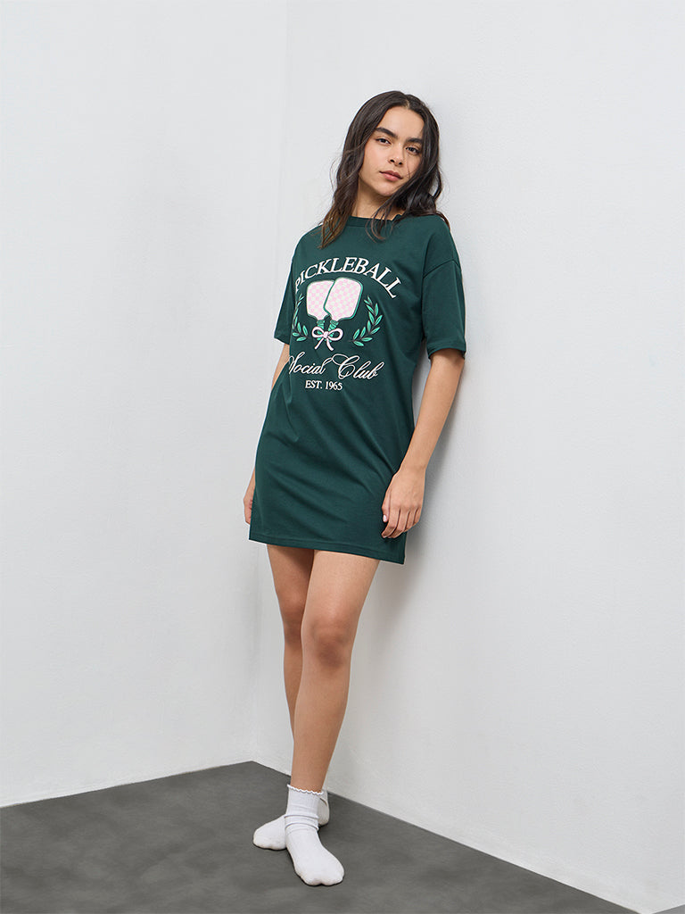 Superstar Green Printed Cotton T-Shirt Dress