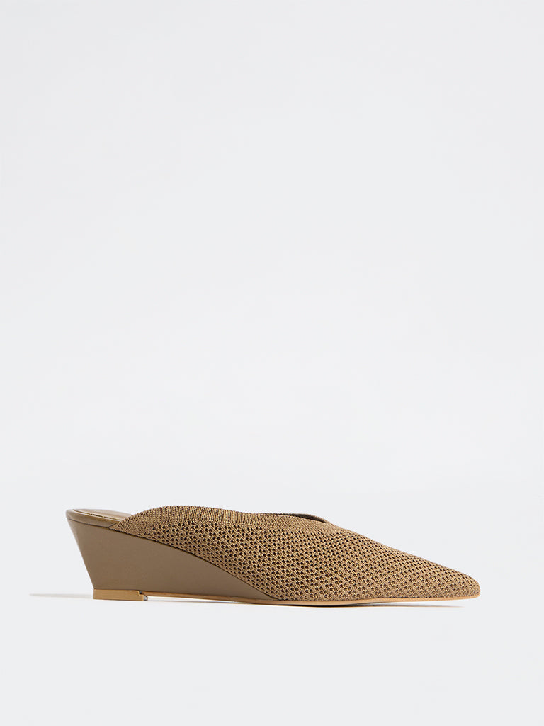 LUNA BLU Brown Knit-Textured Wedge-Heel Sandals