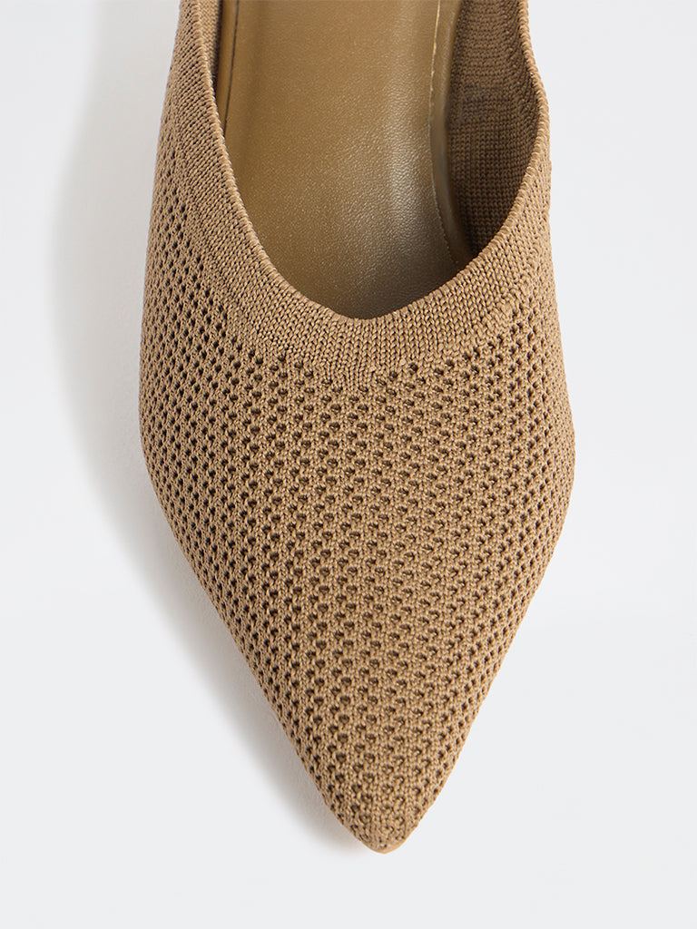 LUNA BLU Brown Knit-Textured Wedge-Heel Sandals