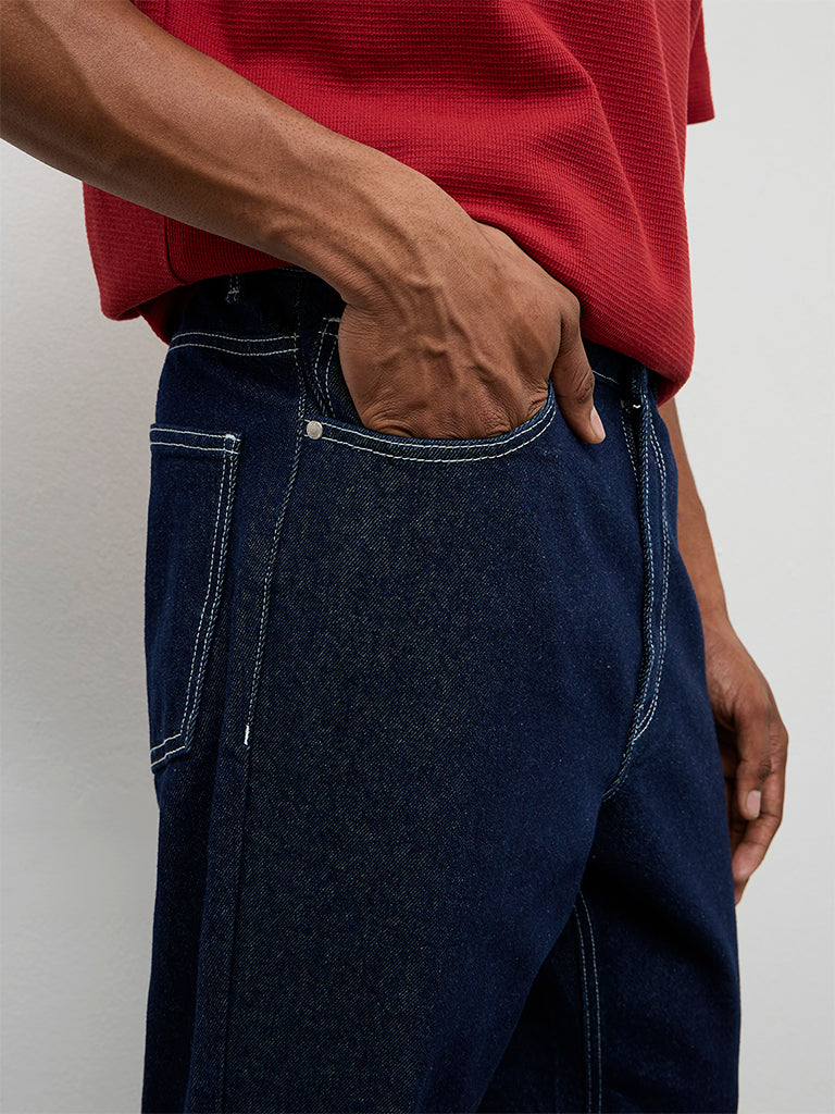 Nuon Dark Blue Relaxed-Fit Mid-Rise Jeans