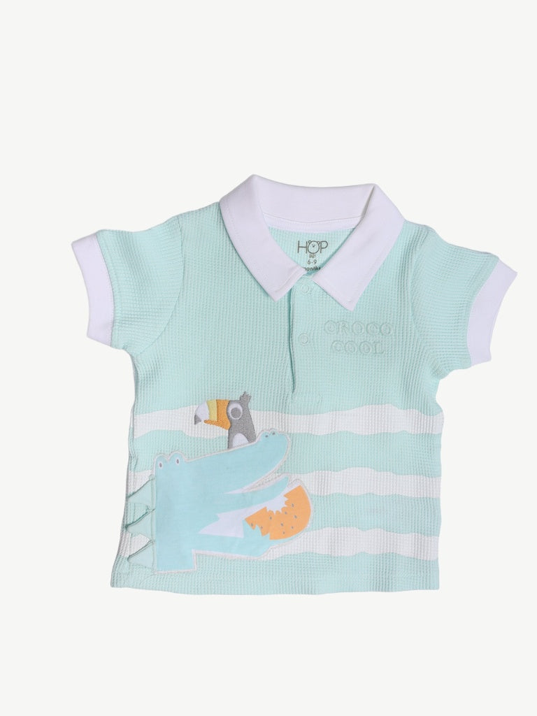 HOP Baby Boys Blue Printed Cotton T-Shirt
