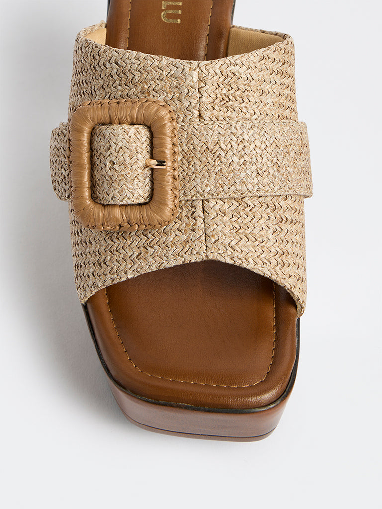LUNA BLU Beige Raffia Platform-Heel Sandals